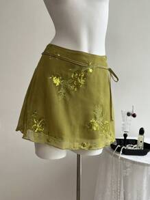 Elamini Summer Jacquard Sequin Wrap Skorts, Stylish - Green - View 6