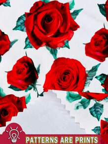 Hourglow Plus Size Casual Minimalist Long Sleeve Big Rose Graphic Round Neck Fitted Dress Fall Chic Dress, For Hourglass Body Shape - Multicolor - View 3