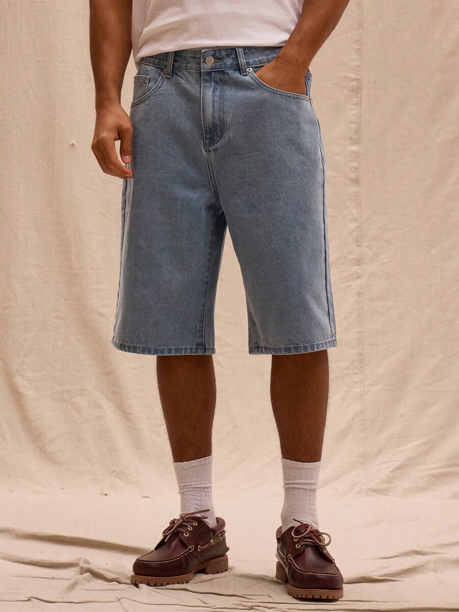 Musero Quần short denim dáng dài rộng rãi, wash acid, phong cách đường phố, thích hợp cho mùa xuân hè và kỳ nghỉ lễ Phục sinh. - Rửa nhẹ - Xem 1
