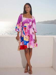 EBIB Designer Boho Bohemian Spring Summer Resort Floral Print Puff Sleeve Knit Mini Dress Elegant Dress Wedding Season Vacation Sundress, Festival, Concert Outfit, Spring Break, Ibiza Fits Resort Outfits Women Spring Dresses For Woman Resort Wear 2025 Women's Spring Dresses New Arrivals Women Dress, Rave, Prom Dress Resort Dresses For Women Spring Dresses For Women Spring Dresses Women Spring Dresses Women Summer Set Resort Wear For Women - Multicolor - View 7