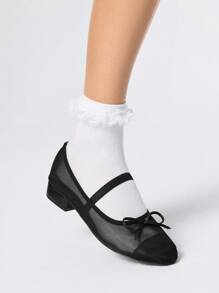 ROMWE Kawaii Zapatos planos cómodos de mujer con puntera redonda y slip-on en color negro - Negro - Ver 3