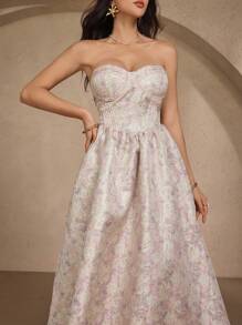 DAZY 女士碎花露背吊带连衣裙，女士夏季度假装，毕业礼服，舞会礼服，鸡尾酒礼服 - 粉色 - 查看 4