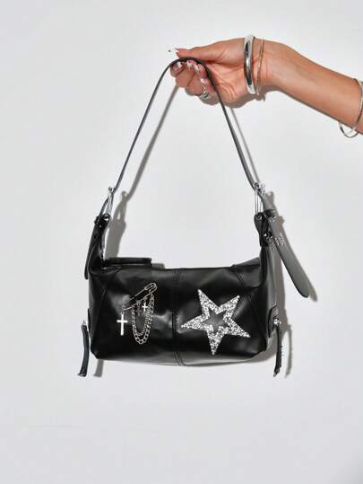 Our Grunge Punk 1pc Y2K Biker Chic Crossbody Bag With Star