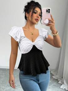 SHEIN Clasi Women Short Sleeve Colorblock T-Shirt, Minimalist Fashion Design Suitable For Summer - Black - View 1