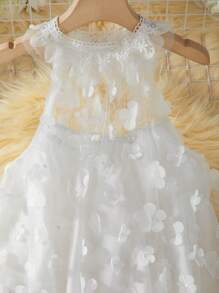 女童圆领无袖连衣裙，3D花卉面料，优雅大方，适合派对