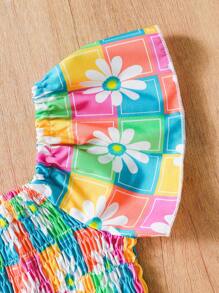 年轻女孩“少女心”盖袖设计多巴胺印花连体裤配腰带细节，适合夏季日常穿着 - 彩色 - 查看 8