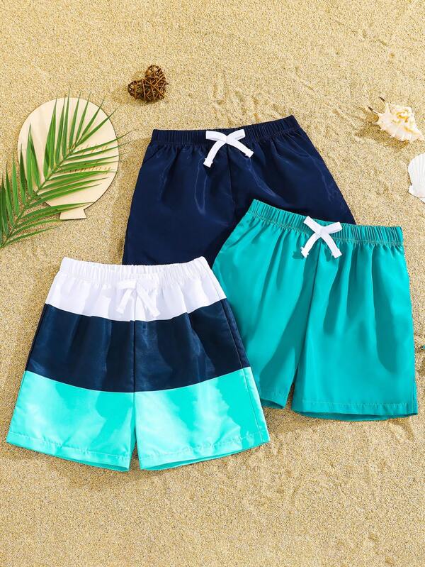SHEIN 3 Stücke Kleine Jungen Lässig Urlaubs Bademode Set: Badeshorts