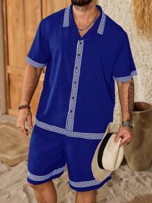 ResortEase Plus Size Men Shirt And Shorts Fashion Set, Suitable For Summer - Blue - View 6
