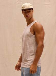 Musero Men Checkered Sleeveless Tank Top Spring Summer - Brown - View 2