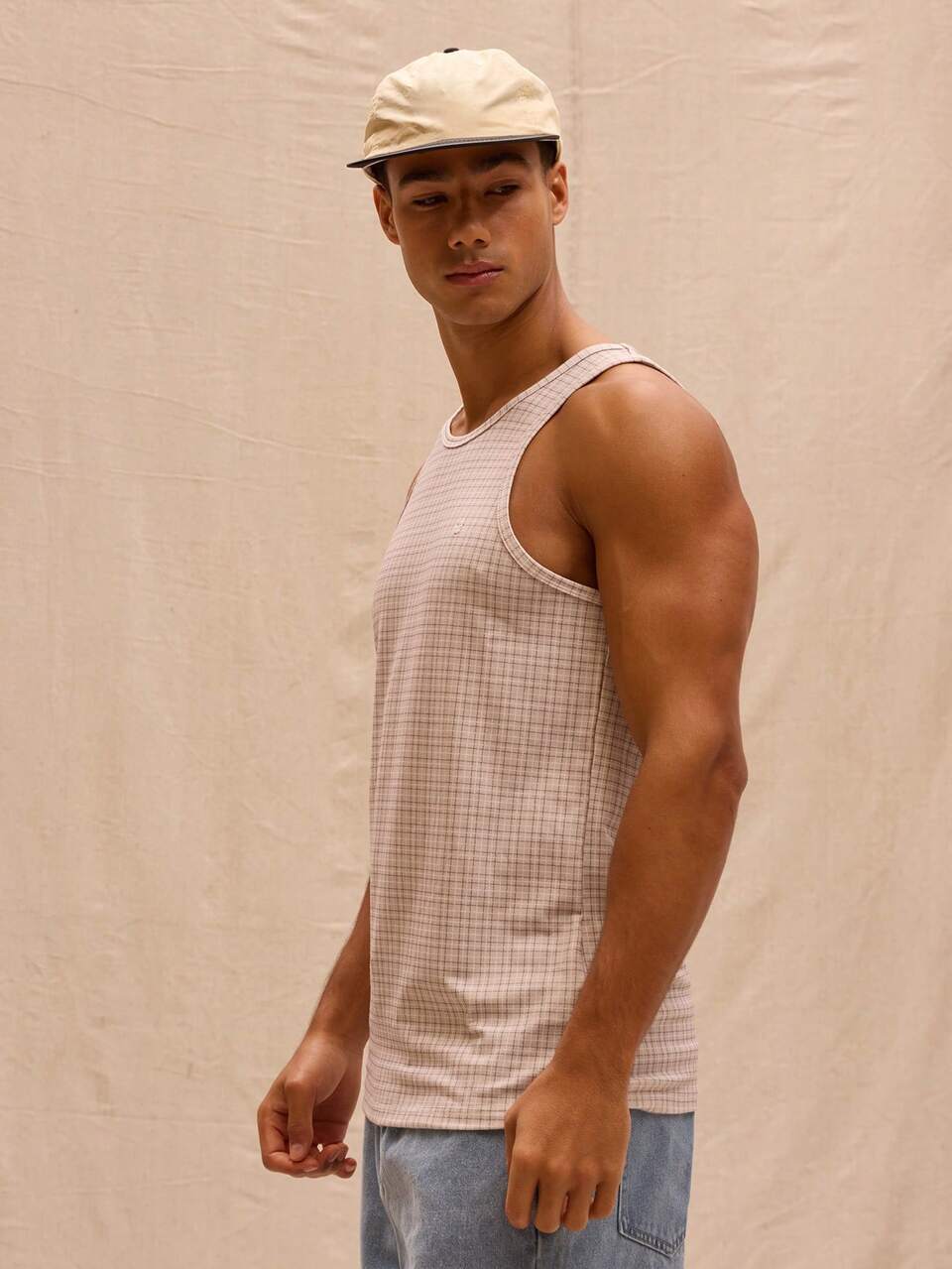 Men Checkered Sleeveless Tank Top Spring Summer