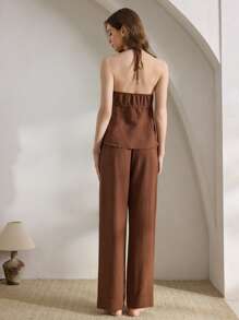 Ocili Ocili Leisure Women's Sexy Solid Color Backless Halter Neck Top And Pants Pajama Set, Summer
