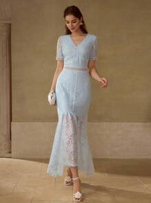 MOTF PREMIUM LACE MERMAID HEM DRESS - Blue - View 1