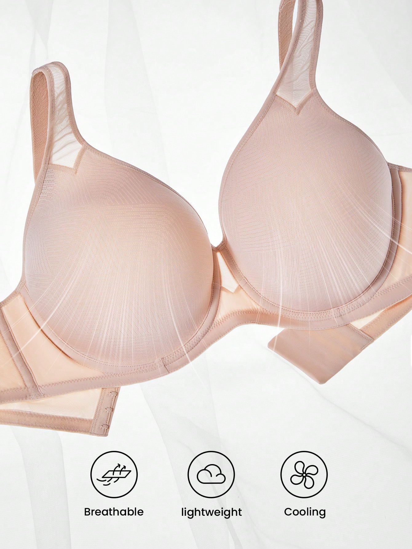 Plus Dream Curve Air Volldeckende, luftige, atmungsaktive, transparente Mesh-Abstandhalter-Cup, rosa, Basic, leichter Komfort Minimizer-BH