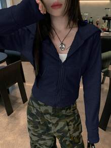 DAZY Women Hooded Fitted Sweatshirt, Autumn New Collection,Fall Women Clothes Jacket Zip Up