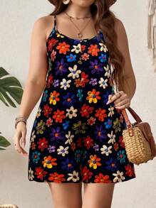 Breezaya Plus Size Women Cartoon Print Cami Jumpsuit, Spring/Summer
