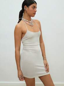 COUREZ Robe ajustée à encolure ras-du-cou / Tenues d'été pour femmes / Robes d'été pour sorties décontractées / Tenues vintage pour vacances et voyages Y2K - Blanc - Voir 4