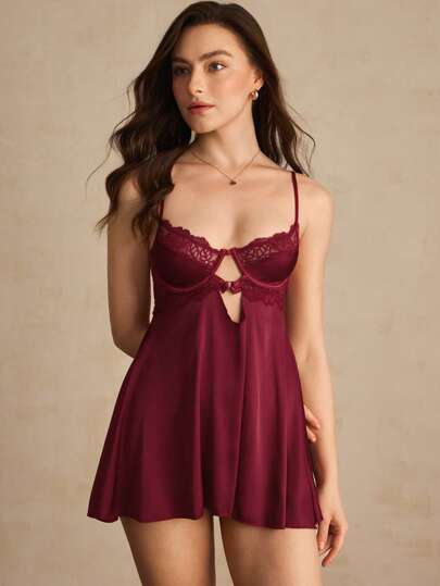 Charlaine Camisola sexy de mujer con encaje calado y contraste