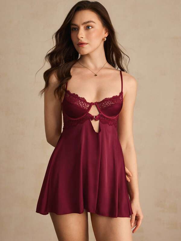 Charlaine Camisola sexy de mujer con encaje calado y contraste