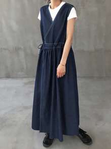 FRIFUL Vestito in jeans casual, scollo a V, vita con coulisse, da donna per l'estate