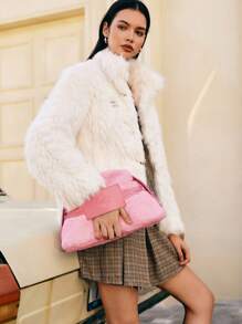 SHECARRY Street Style Pink Fluffy Clutch Bag, Suitable For Commuting And Travel Valentines - Pink - View 9