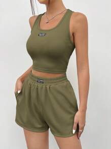 SHEIN EZwear Women Two Pieces Outfits For Daily Wear - Army Green - View 3