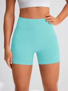 Seamluxe SHEIN Sport Damen einfarbige Shorts mit hoher Taille für Lässig Fitness Yoga