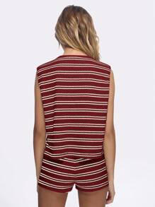 MISSGUIDED Conjunto de dos piezas de punto con botones, top a rayas sin mangas y shorts de verano para viajes, vacaciones y playa, conjunto de punto para Navidad - Rojo - Ver 2