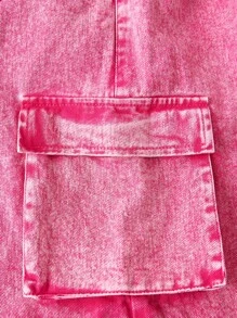 Sparklyn 少女白色休闲修身短袖 T 恤，3D 蝴蝶水洗牛仔贴花设计和粉色水洗休闲修身工装口袋牛仔迷你裙，简约时尚，百搭日常穿着 - 彩色 - 查看 7