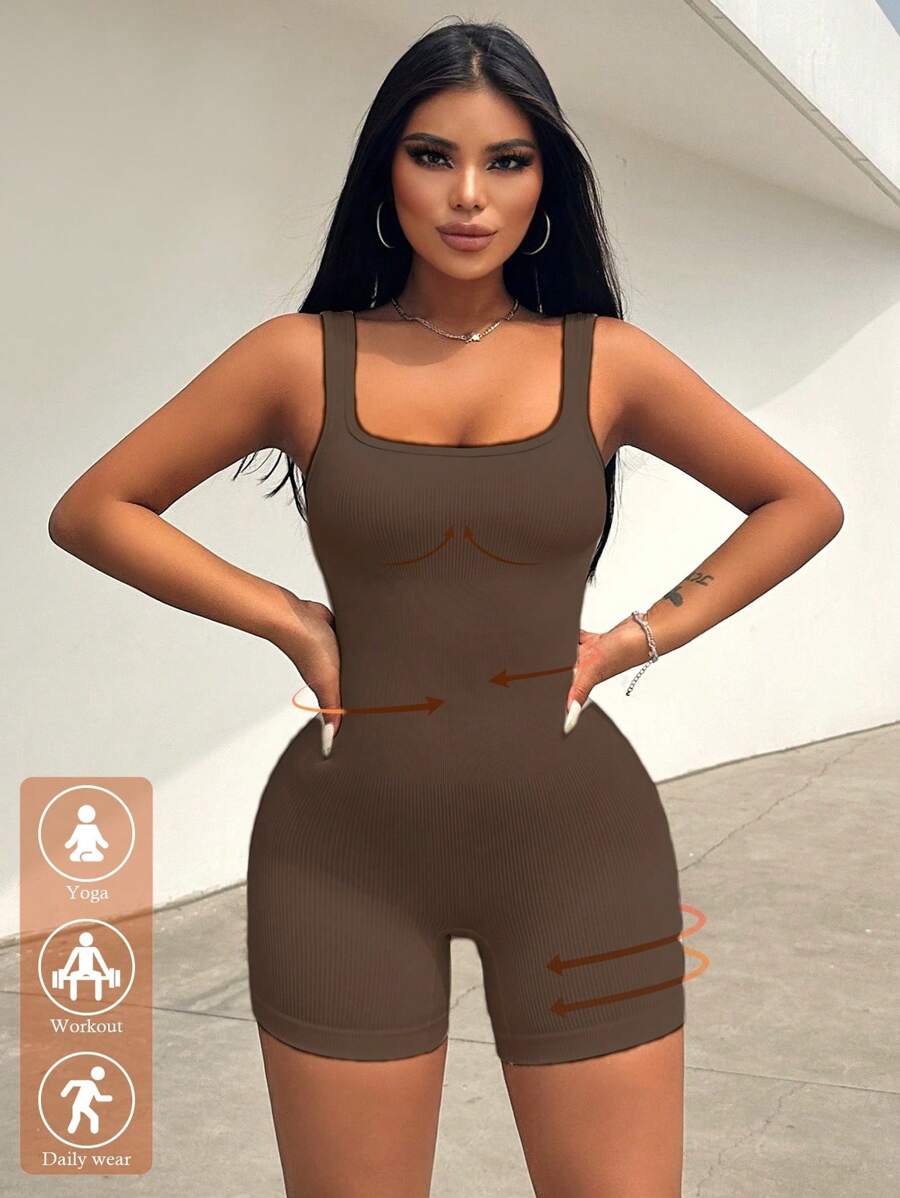 VaVaBold Women's Square Neck Jumpsuit, Solid Color, Slimming Design, Suitable For Summer