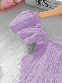 SHEIN Girls' Tropical Summer Resort Ruffled Bowknot Dress, Woven Fabric, School, Campus, College - Mauve Purple - View 4