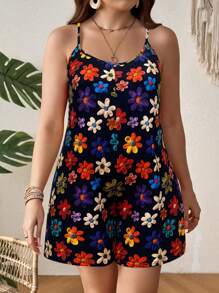 Breezaya Plus Size Women Cartoon Print Cami Jumpsuit, Spring/Summer