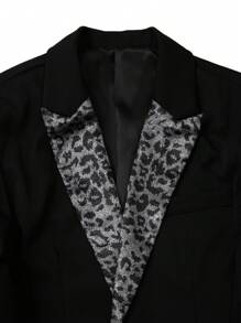 Manfinity AFTRDRK Men's Leopard Print Splice Suit Set: Jacket And Pants Men's Formal Wear Men Formal Outfit Wedding Outfit For Men Prom Suit Male Wedding Suits For Men - Black - View 5
