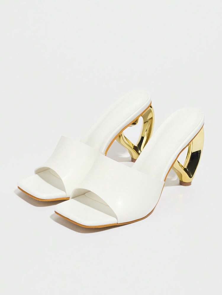 CUCCOO SZL Tacones mule con punta descubierta y abertura calada para mujer, sandalias tipo slingback sexy, zapatos de tacón alto de piel sintética (PU) para fiesta/boda con tacón asimétrico, para verano