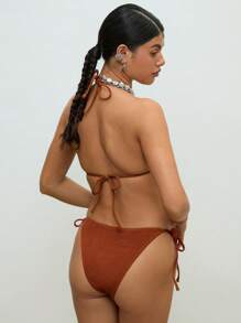 COUREZ Rib Triangle TopAnd Tie Side Bottoms Bikini Set /Beachwear Vacation Outfits/Y2K/Casual Vintage For Summer