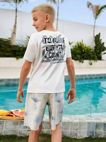 SHEIN Camiseta Com Slogan Gráfico E Ombros Caídos Para Menino Adolescente