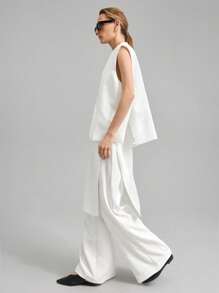 Ontre 2 件套女士纯色都市时尚休闲背心正装裤套装，通勤风格办公室商务，夏季和秋季