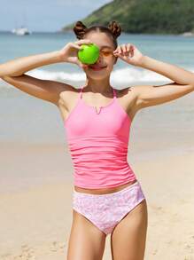 SHEIN Teen Girls Holiday Beach Tankini Swimsuit Set,Leopard Print Tankini Conservative Swimsuit Swim Suits For Women Swimsuits For Woman Swimming Suits For Woman Summer Bathing Suits 1pc For Teens Bathing Suit Tops For Teens - Pink - View 4