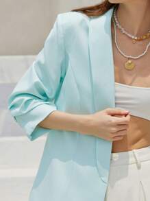 Aveloria Modichic Women's Solid Color Casual Lapel 3/4 Sleeve Blazer Jacket - Mint Blue - View 5