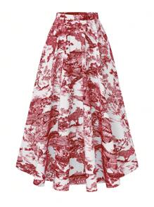 SHEIN Clasi 大码女式复古印花简约日常半身裙 - 彩色 - 查看 1