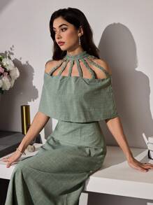 Modelyn Elegant Hollow-Out Waist Dress For Women, Summer - Mint Green - View 3