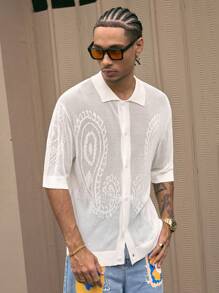 AXEPEAK Fashion Street Style Short Sleeve Loose Fit Men's Knit Top, Streetwear Ready - White - View 2