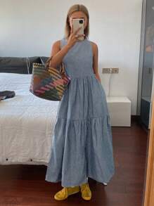 Livesso Women Spring Style Vacation Denim Dress