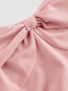 SHEIN MOD 露肩蝴蝶结领腰修身喇叭裙 - 粉色 - 查看 3