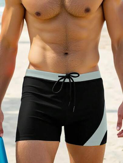 Manfinity Swimmode Men's Splicing Color Contrast Fashion Swim Trunks, Suitable For Summer, Hawaiian