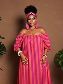 Maweii Strappy Dual Color Print Striped Loose Vacation Long Dress - Multicolor - View 4