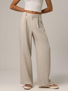 Avantive Vrouwen Khaki Gestreepte Broeken Hawaii Vrouwen Outfits Kantoor Dames Outfits Khaki Vrouwen Broeken Thuis Comfort