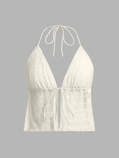 SHEIN ICON 开衩下摆系带露背网眼吊带 Y2k 上衣