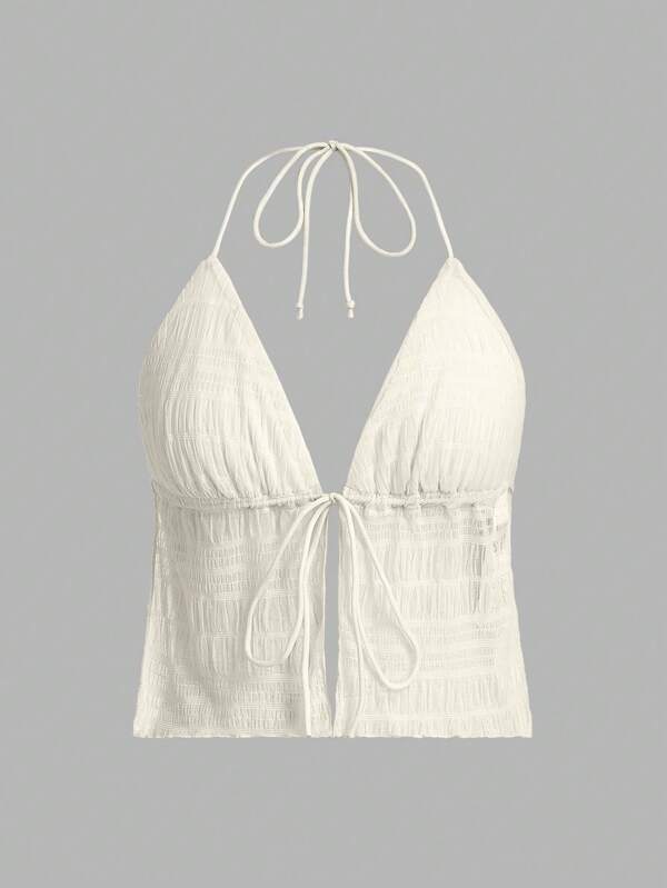 SHEIN ICON Split Hem Tie Backless Mesh Halter Y2k Top