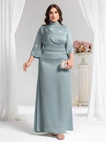 Coutiva Gaun Malam Mewah Ukuran Plus, Gaun Pesta Mewah dengan Hiasan Berlian, Gaun Maxi Gaya Wanita Elegan, Formal, Untuk Tamu Pernikahan - Mint Green - View 5