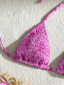 Swim Vcay Conjunto de bikini con cuello de halter para mujer, ideal para el verano y la playa - Morado - Ver 3